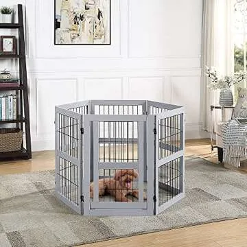 unipaws 132" Extra Wide Dog Gate and Pet Playpen, Free Standing Tall Dog Fence with Walk Through Door, Dog Barriers for Home, Use as Indoor Dogs Cats Pen, Rabbit Pen, Grey