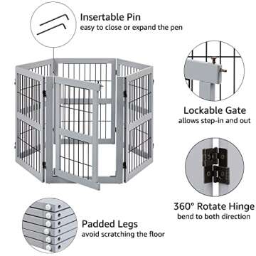 unipaws 132" Extra Wide Dog Gate and Pet Playpen, Free Standing Tall Dog Fence with Walk Through Door, Dog Barriers for Home, Use as Indoor Dogs Cats Pen, Rabbit Pen, Grey