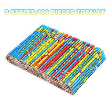 Kolewo4ever Inspirational Pencils, 100 Pieces with 10 Different Designs, Words of Encouragement, Smooth Graphite, Colorful Eraser, Suitable for School, Home, Office