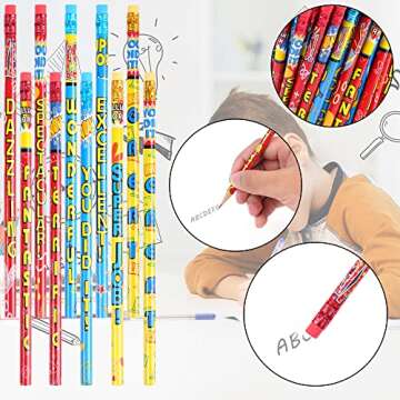 Kolewo4ever Inspirational Pencils, 100 Pieces with 10 Different Designs, Words of Encouragement, Smooth Graphite, Colorful Eraser, Suitable for School, Home, Office