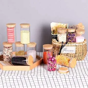 Tzerotone 12 Pcs Glass Spice Jars - 8.5oz Empty Small Glass Bottles with Bamboo Airtight Lids and Labels - Thicken Seasoning Spice Containers for Kitchen Organization and Storage…