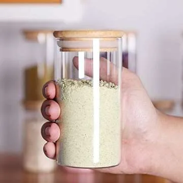 Tzerotone 12 Pcs Glass Spice Jars - 8.5oz Empty Small Glass Bottles with Bamboo Airtight Lids and Labels - Thicken Seasoning Spice Containers for Kitchen Organization and Storage…