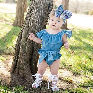 Newborn Kids Baby Girls Front Bowknot Bodysuit Romper Jumpsuit Outfits Set 0-24M (12-18 Months, Blue)
