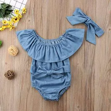Newborn Kids Baby Girls Front Bowknot Bodysuit Romper Jumpsuit Outfits Set 0-24M (12-18 Months, Blue)