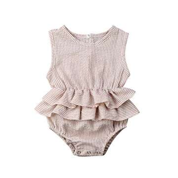 Muasaaluxi Newborn Infant Baby Girls Sleeveless Romper Cotton Ruffled Bodysuit Jumpsuit Jumpsuit Sun...
