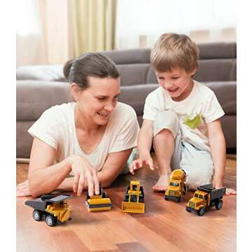 Geyiie Alloy Small Construction Cars Vehicles, Die Cast Mini Construction Truck Toys, Heavy Duty Bulldozers Excavator Cement Dump Toys Outdoor Easter Gifts for Kids Toddler