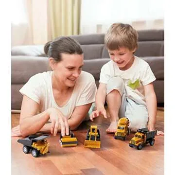 Geyiie Alloy Small Construction Cars Vehicles, Die Cast Mini Construction Truck Toys, Heavy Duty Bulldozers Excavator Cement Dump Toys Outdoor Easter Gifts for Kids Toddler