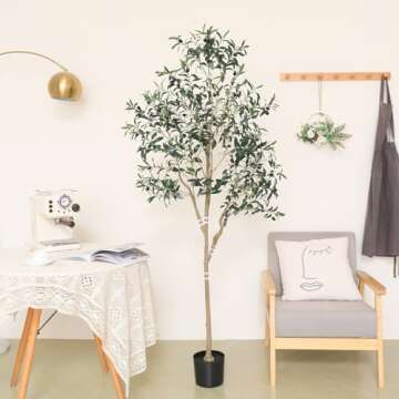 Hobyhoon Artificial Olive Trees Silk Trees Faux Olive 7ft Tall Tree in Potted Oliver Branch Leaves a...