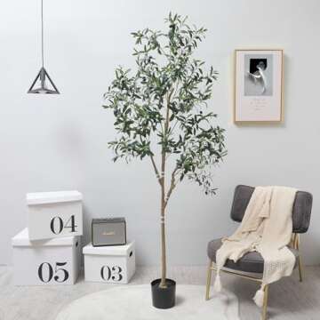 Hobyhoon Artificial Olive Trees Silk Trees Faux Olive 7ft Tall Tree in Potted Oliver Branch Leaves and Fruits for Modern Home Decor Indoor