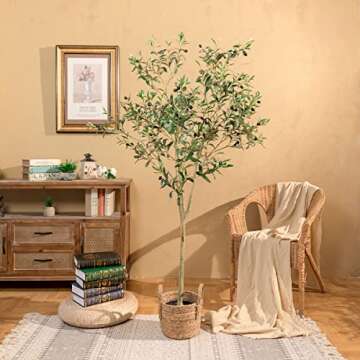Hobyhoon Artificial Olive Trees Silk Trees Faux Olive 7ft Tall Tree in Potted Oliver Branch Leaves and Fruits for Modern Home Decor Indoor