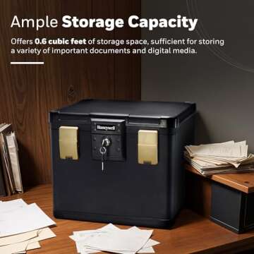 Honeywell Safes & Door Locks - Fireproof & Waterproof Filing Safe Box Chest for Home - Fits Letter, A4 Files - Strong ABS Plastic - Document Safety Box with Key Lock System - 0.60 Cubic Feet - 1106