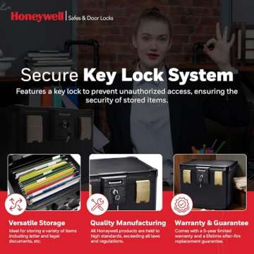 Honeywell Safes & Door Locks - Fireproof & Waterproof Filing Safe Box Chest for Home - Fits Letter, A4 Files - Strong ABS Plastic - Document Safety Box with Key Lock System - 0.60 Cubic Feet - 1106