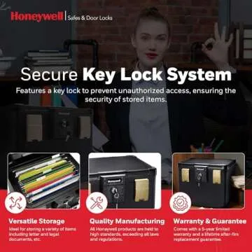 Honeywell Safes & Door Locks - Fireproof & Waterproof Filing Safe Box Chest for Home - Fits Letter, A4 Files - Strong ABS Plastic - Document Safety Box with Key Lock System - 0.60 Cubic Feet - 1106