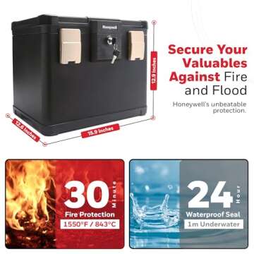 Honeywell Safes & Door Locks - Fireproof & Waterproof Filing Safe Box Chest for Home - Fits Letter, A4 Files - Strong ABS Plastic - Document Safety Box with Key Lock System - 0.60 Cubic Feet - 1106