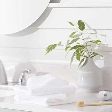 Amazon Basics Cotton Washcloths for Face, Soft, Absorbent, 12-Pack, White, 12 Inch x 12 Inch