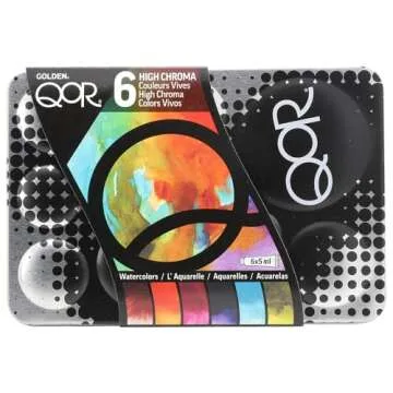 QoR High Chroma 6 Set by GOLDEN, 6 x 5 ml tubes, Professional Watercolor Paint Set