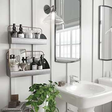 Rustic Galvanized Metal Wall Caddy Storage Set