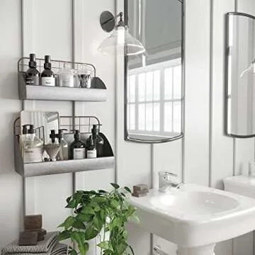 Rustic Galvanized Metal Wall Caddy Storage Set