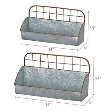 Rustic Galvanized Metal Wall Caddy Storage Set