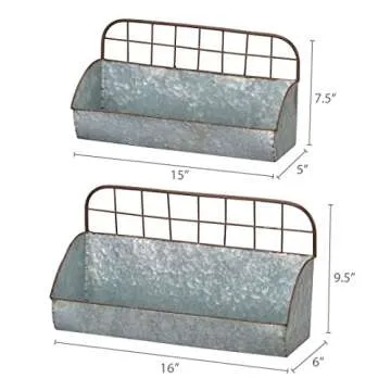 Rustic Galvanized Metal Wall Caddy Storage Set