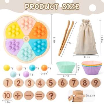 JOCY Wooden Peg Board Beads Game, Montessori Learning Educational Sensory Toys Kids Math Numbers Color Sorting Stacking Toy, with Wooden Bead Storage Bag, Fine Motor Toys for Toddlers 3-4