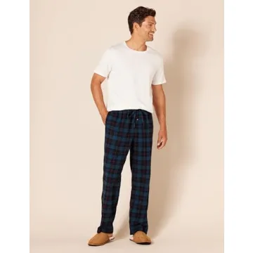 Men's Flannel Pajama Pants - Black Blue Plaid