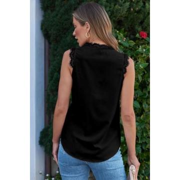 BLENCOT Women Lace Trim V-Neck Tank Top Fashion Casual