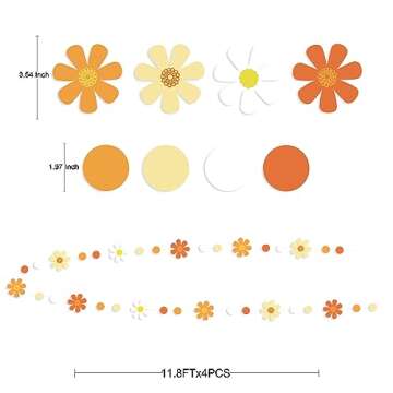 47.2 Ft Groovy Party Decorations Boho Daisy Polka Dot Garland Streamer Ombre Orange Daisy Banner Cut...