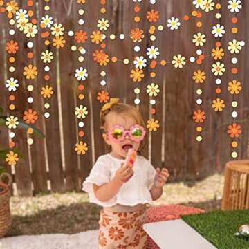 47.2 Ft Groovy Party Decorations Boho Daisy Polka Dot Garland Streamer Ombre Orange Daisy Banner Cutouts for Birthday Baby Shower Wedding Bridal Shower Spring Summer Fall Retro Hippie Decor Supplies
