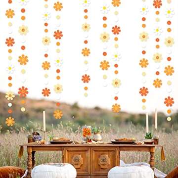 47.2 Ft Groovy Party Decorations Boho Daisy Polka Dot Garland Streamer Ombre Orange Daisy Banner Cutouts for Birthday Baby Shower Wedding Bridal Shower Spring Summer Fall Retro Hippie Decor Supplies