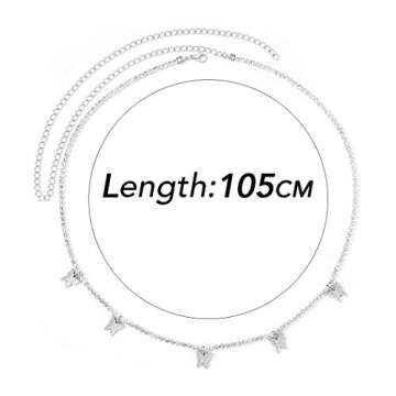 Victray Crystal Waist Chains Butterfly Belly Body Chain Fashion Body Accessories Jewelry for Women and Girls (Silver)
