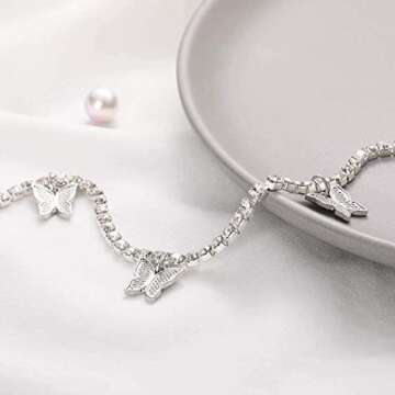 Victray Crystal Waist Chains Butterfly Belly Body Chain Fashion Body Accessories Jewelry for Women and Girls (Silver)