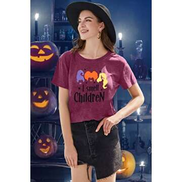 FLOYU Teacher Halloween Shirts Women Sanderson Sisters T-Shirts Hocus Pocus Shirt I Smell Children C...