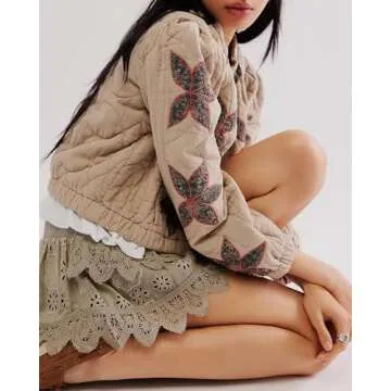 Gacaky Women's Cozy Floral Quilted Jacket for Winter Style