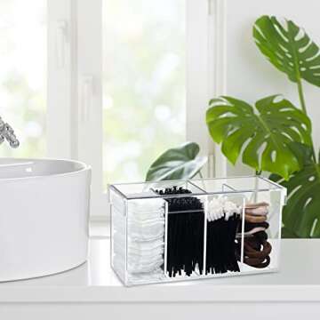 Yulejo 4 Compartment Acrylic Makeup Organizer and Storage with Lid Bathroom Storage with 4 Tray Eyelash Mascara Brushes Organizer Brush Holder for Cosmetics, Cotton Balls or Office Supplies (2 Pack)