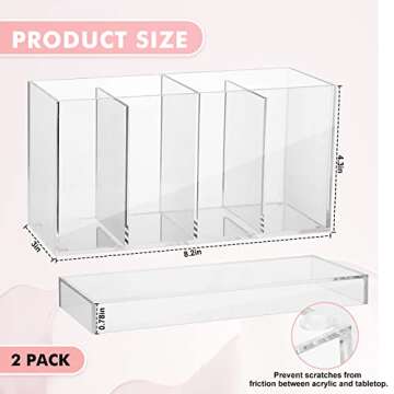 Yulejo 4 Compartment Acrylic Makeup Organizer and Storage with Lid Bathroom Storage with 4 Tray Eyelash Mascara Brushes Organizer Brush Holder for Cosmetics, Cotton Balls or Office Supplies (2 Pack)