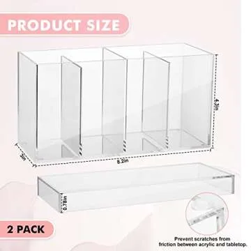 Yulejo 4 Compartment Acrylic Makeup Organizer and Storage with Lid Bathroom Storage with 4 Tray Eyelash Mascara Brushes Organizer Brush Holder for Cosmetics, Cotton Balls or Office Supplies (2 Pack)
