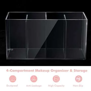Yulejo 4 Compartment Acrylic Makeup Organizer and Storage with Lid Bathroom Storage with 4 Tray Eyelash Mascara Brushes Organizer Brush Holder for Cosmetics, Cotton Balls or Office Supplies (2 Pack)