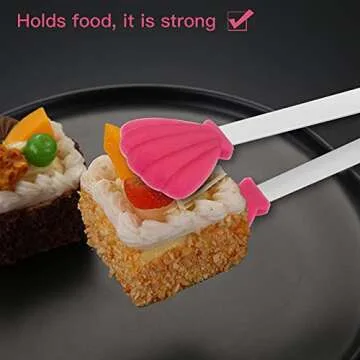 KUFUNG Silicone Mini Tongs,Stainless Steel Serving Food Tongs with Silicone Tips for Sugar Cubes,Ice,Appetizers,Toaster (XS-Oval shape, Red)