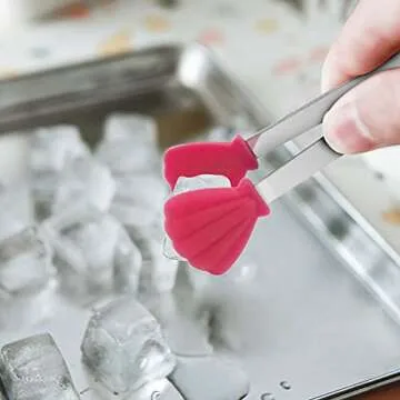 KUFUNG Silicone Mini Tongs,Stainless Steel Serving Food Tongs with Silicone Tips for Sugar Cubes,Ice,Appetizers,Toaster (XS-Oval shape, Red)