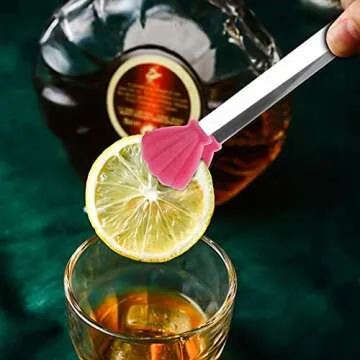 KUFUNG Silicone Mini Tongs,Stainless Steel Serving Food Tongs with Silicone Tips for Sugar Cubes,Ice,Appetizers,Toaster (XS-Oval shape, Red)