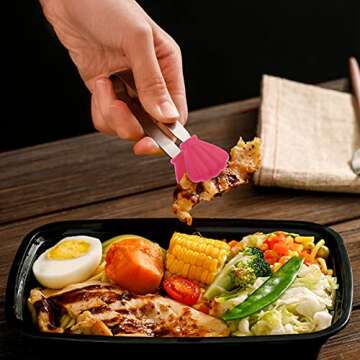 KUFUNG Silicone Mini Tongs,Stainless Steel Serving Food Tongs with Silicone Tips for Sugar Cubes,Ice,Appetizers,Toaster (XS-Oval shape, Red)