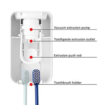 2 Slot Toothbrush Holder and Toothpaste Dispenser Wall Mounted, Automatic Toothpaste Squeezer, 2 in 1 Tooth Brush Toothpaste Organizer for Shower (Blue)