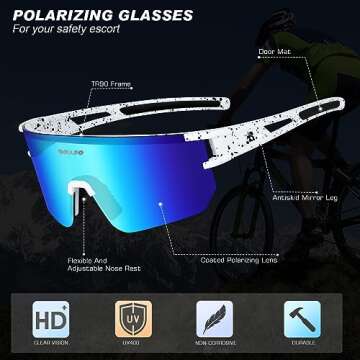 BOLLFO Cycling Sunglasses, UV 400 Eye Protection Polarized Eyewear for Men Women
