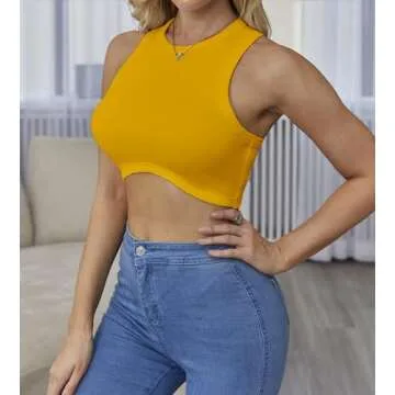 Dwnval Sexy Sleeveless Crewneck Tank Top Ribbed Knitted Crop Tops for Women(Yellow,M)