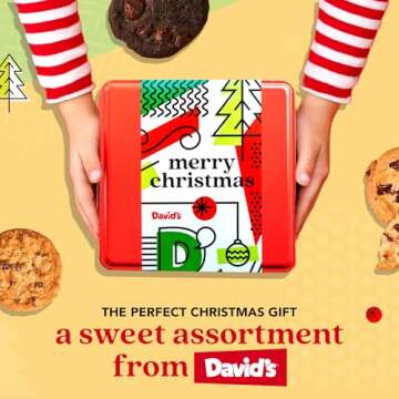 David’s Gourmet and Fresh Baked Merry Christmas Cookies – 1Lb Assorted Holiday Cookies Tin in a Christmas Gift Box - All Natural and Handmade Soft Variety Cookies - Premium Christmas Gift Tin