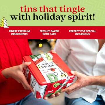 David’s Gourmet and Fresh Baked Merry Christmas Cookies – 1Lb Assorted Holiday Cookies Tin in a Christmas Gift Box - All Natural and Handmade Soft Variety Cookies - Premium Christmas Gift Tin