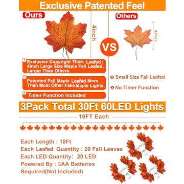 30Ft LED Fall Garland Lights with Timer for Home