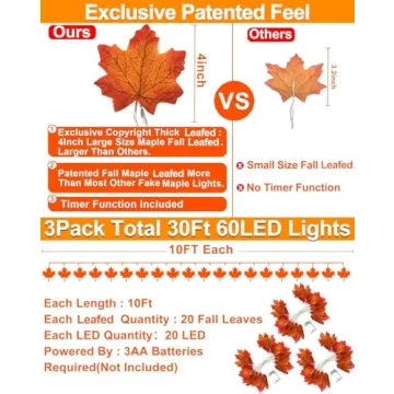 30Ft LED Fall Garland Lights with Timer for Home