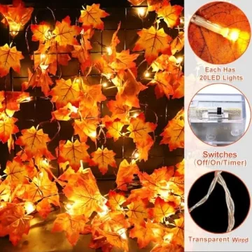30Ft LED Fall Garland Lights with Timer for Home
